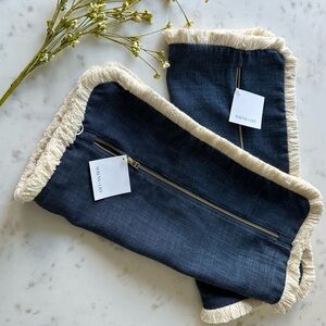 Serena & Lily Navy Blue Pillow Covers with Cream Fringe